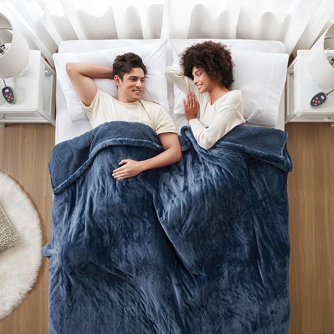 Beautyrest Heated Blanket, Electric Blanket, Soft, Warm, Reversible Plush - Sherpa Heating Blanket with 20 Heat Settings, 1-10 hrs Timer Auto Shut Off, Machine Washable, Twin (84 inx62 in), Indigo