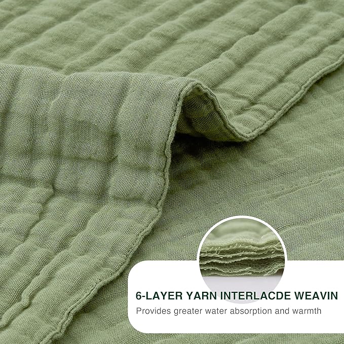 Love's cabin 100% Cotton Muslin Blanket, 6 Layer Lightweight Breathable Gauze Throw Blanket 50 x 60 Inches, Soft All Season Blanket for Couch, Bed, Sofa, Sage Green