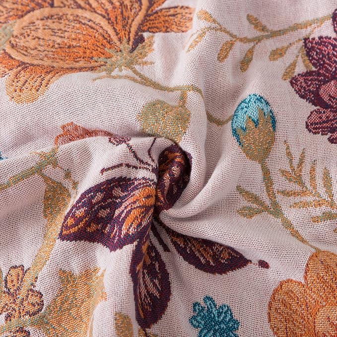Boho Throw Blanket Queen Size, Soft Cozy Cotton Muslin Quilt Blanket for Bed Decor, Floral Patterned Couch Sofa Chair Cover, Vintage Farmhouse Cottage Tapestry Woven Blanket, Coral&Green