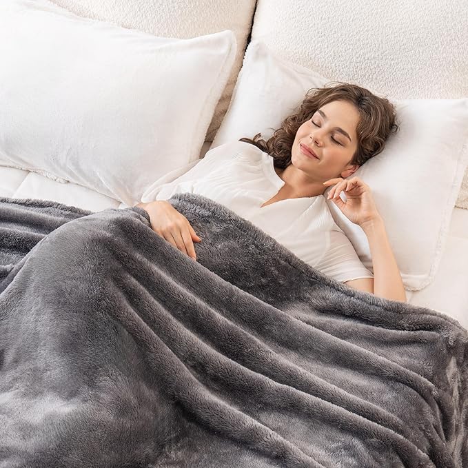 Berkshire Blanket Classic Extra-Fluffy™ Plush Blanket,Twin Size Bed Blanket,Soft Fuzzy Fluffy Long Hair Blanket for Couch Sofa Bed,Shadow Grey,60x92 Inches, E0554-TX-05U