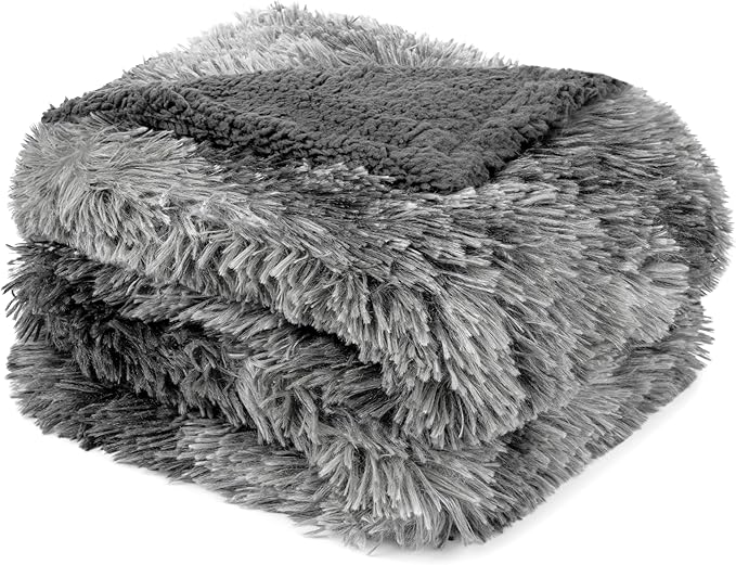 PAVILIA Gray Fluffy Throw Blanket, Twin Bed, Fuzzy Blanket for Women Men, Furry Plush Warm Blanket Bed Sofa, Super Soft Thick Faux Fur Sherpa, Tie-Dye, 60x80