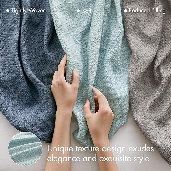Madison Park 100% Egyptian Cotton Lightweight Summer Blanket, Breathable Waffle Knit Design, Soft Cozy All-Season Throw for Bed, Couch or Sofa, Light Blue King Size (108"x90")