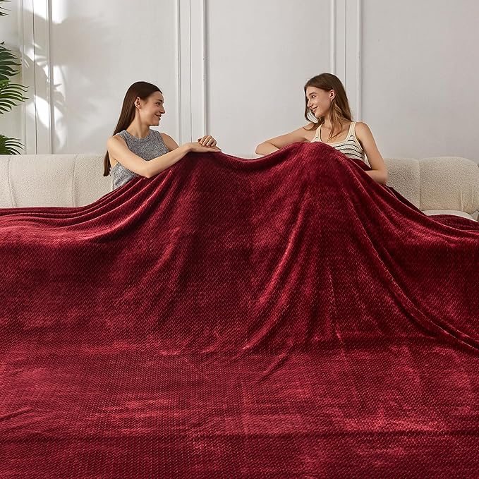 COOVA Oversized King Fleece Blanket 120x120 inches, Soft Cozy Warm Giant Extra Large 10'x10' Blanket for Bed, Sofa, Couch,Travel, Camping, California Huge Big Throw Blanket, Jacquard Burgandy Red