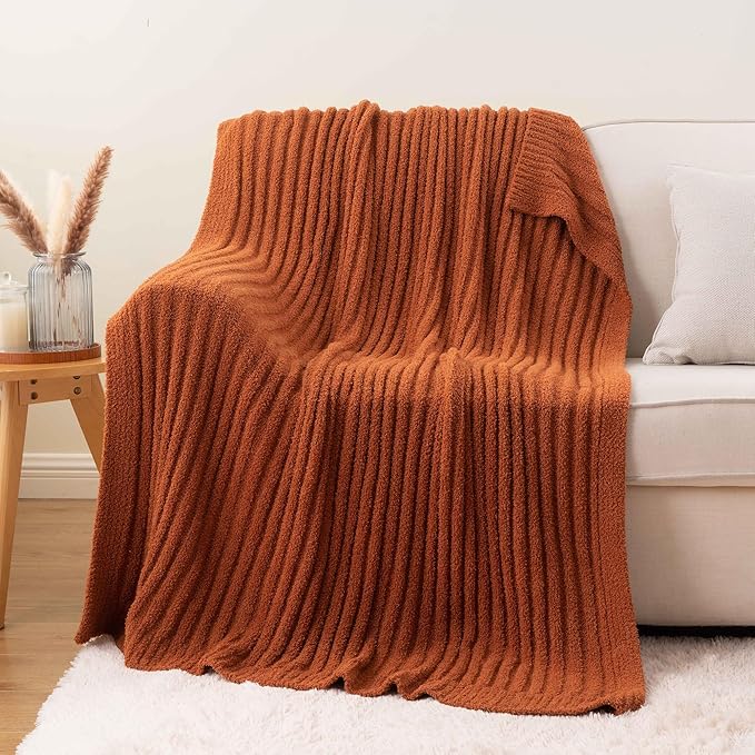 BATTILO Fluffy Soft Throw Blanket for Couch, Knit Fuzzy Plush Caramel Throw Blankets, Cozy Warm Lightweight Blanket for Bed, Sofa, Fall Home Decor, 50"x60"