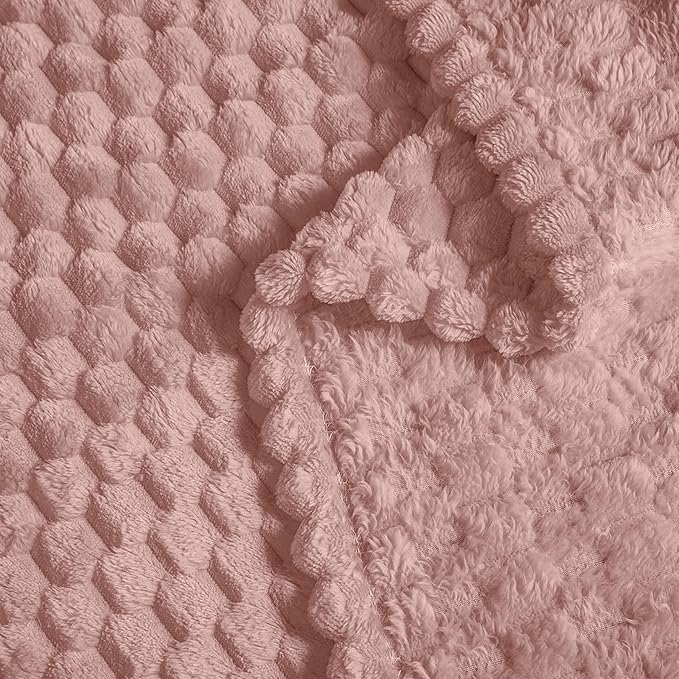 Vessia Flannel Fleece Throw Blanket(50x70 inch), 3D Jacquard Pink Fuzzy and Warm Blanket for Couch,Sofa,Bed,Chair, 300GSM Super Soft Touch Cozy Lightweight Throw for All-Season Home Decor