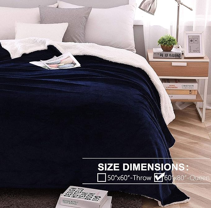 NANPIPER Sherpa Blankets Navy Blue