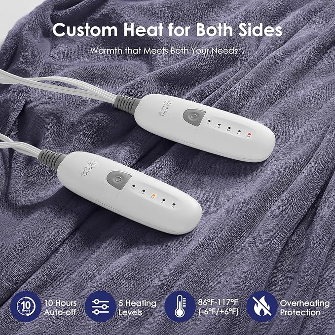 Heated Blanket Full Electric Blanket 72X84in - Fast Heating Blanket for Adults Ultra Soft Flannel Blankets with 5 Heat Levels & 10 Hrs Timer, Machine Washable, Bed Warm Blanket for Winter, Purple