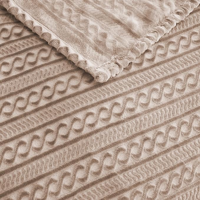 Soft Cozy 120x120 Inches Seamless Oversized King Fleece Blanket, 3D Jacquard Decorative Giant 10'x10' California King Blanket Extra Large for Bed, Sofa, Couch, Travel, Travel, Taupe Chain