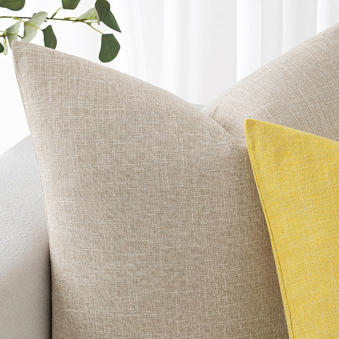 MIULEE 24x24 Inch Pack of 2 Decorative Linen Burlap Textured Euro Pillow Covers Farmhouse Boho Accent Pillowcases Spring Home Decor for Couch Sofa Bedroom Living Room Taupe