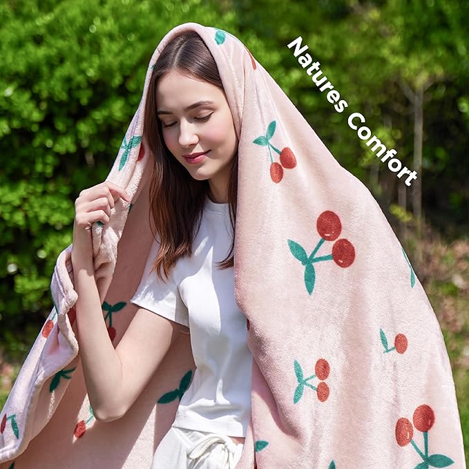 Bedsure Cute Cherry Throw Blanket - Soft Fleece Cherry Decor Throw for Girls Boys Teens Kids as Gifts, GentleSoft Aesthetic Cozy Fuzzy Fruit Pattern Blankets for Couch Sofa Bed Camping, 50x60