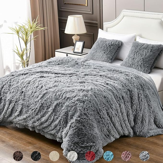 YUSOKI Long Faux Fur Twin Size Blanket,2 Layers,3.4lb for Bed Couch Home Décor Gifts Men (Grey,60" x 80")