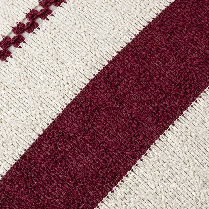 Fancy Homi Set of 2 Burgundy Boho Decorative Throw Pillow Covers 18x18 Inch for Couch Bed Sofa, Aesthetic Modern Farmhouse Christmas Room Decor, Soft Cotton Cute Textured Wind Red Cushion Case