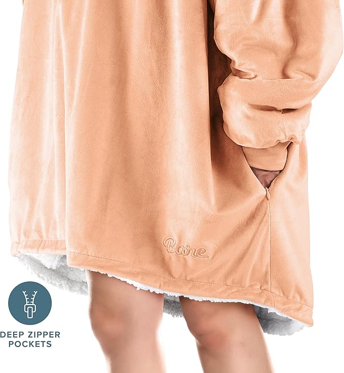 Bare Home Wearable Blanket Hoodie - Soft Plush Sherpa - Warm and Cozy - Oversized Wearable Blanket - Adult & Kid Sizes
