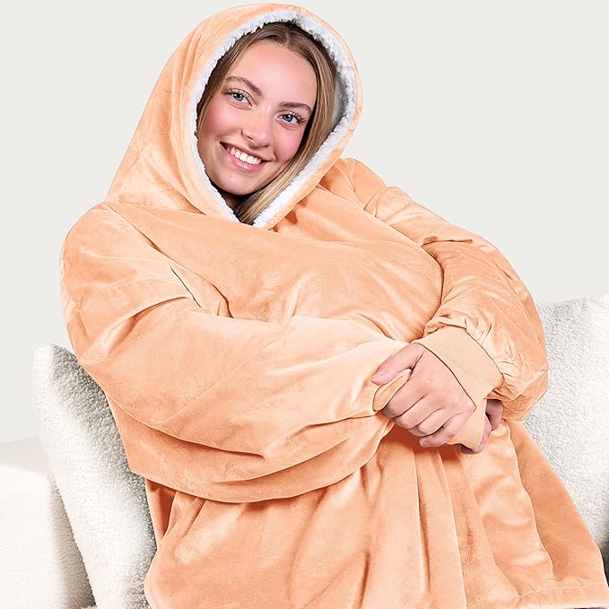 Bare Home Wearable Blanket Hoodie - Soft Plush Sherpa - Warm and Cozy - Oversized Wearable Blanket - Adult & Kid Sizes