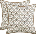 MIULEE Floral Throw Pillow Covers 18x18 Set of 2 Brown Spring Decorative Block Print Cotton Cushion Covers for Couch Living Room, Boho Modern Outdoor Sofa Vintage Garden Pillowcases Home Decor