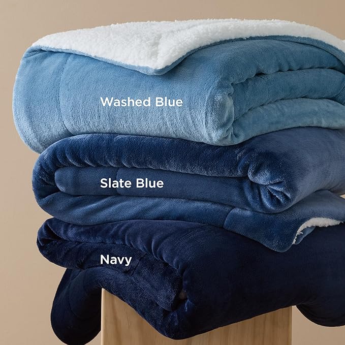 Bedsure GentleSoft Sherpa Fleece Throw Blanket for Couch, Non-Heated, Thick and Warm Throw for Women and Men, Soft Fuzzy Plush Blanket for Winter, Slate Blue, 50x60 Inches