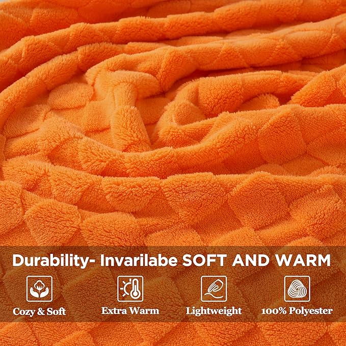 Zyrah Super Soft Throws for Couch Fleece Throw Blanket Lightweight Decorative Fuzzy Cozy Blankets for Sofa Chair Bed (B-Orange, Twin(60"x80"))