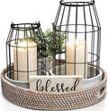 Rustic Farmhouse Lantern Decor Set of 2 - Stylish Decorative Lanterns for Your Living Room, Fireplace Mantle or Kitchen Dining Table - Modern Indoor/Outdoor Coffee Table Decor for Your Entire Home