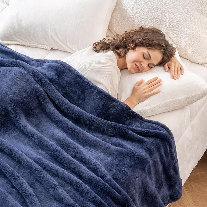 Berkshire Blanket Classic Extra-Fluffy™ Plush Blanket King Size, Soft Fuzzy Fluffy Long Hair Blanket for Couch Sofa Bed, Atlantis Dark Blue, 90x108 Inches