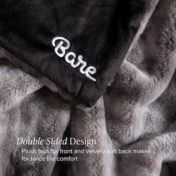 Bare Home Faux Fur Blanket - Ultra-Soft Luxurious - Cozy Warm Blanket for Couch, Sofa, Chair, Bed - Fuzzy Fluffy Super Soft - Decorative Bed Blanket, 60x47 inches (Throw, Grey Tie Dye)