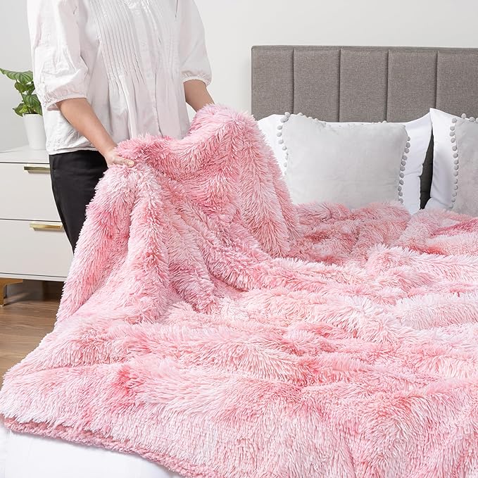Pavilia Pink Fluffy Throw Blanket for Couch, Fuzzy Plush Warm Blanket, Super Soft Thick Faux Fur Sherpa, Tie-Dye, 50x60