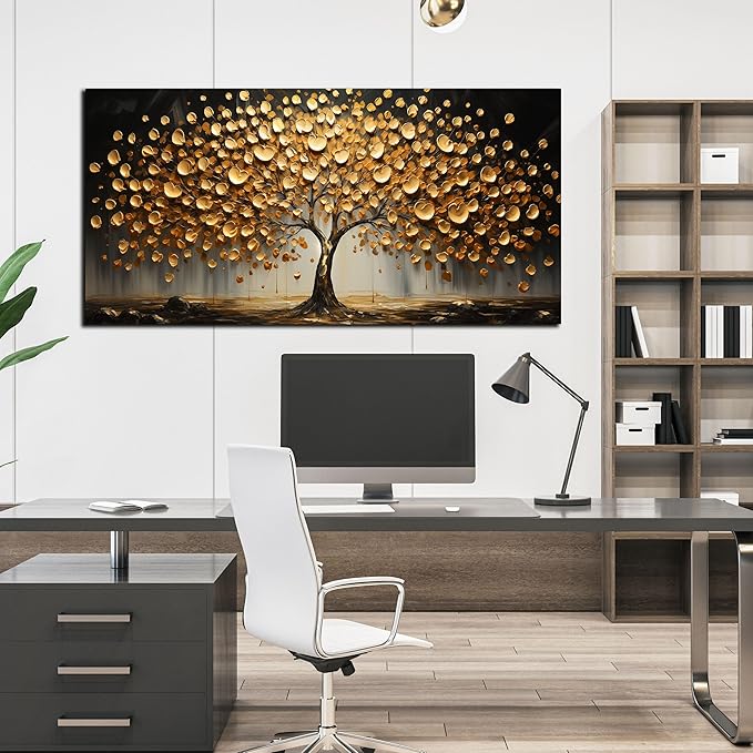 Tree Pictures Wall Decor for Bedroom Gold Wall Art for Office Dining Room Print Picture Living Room Wall Decor 24 x 48 Inch
