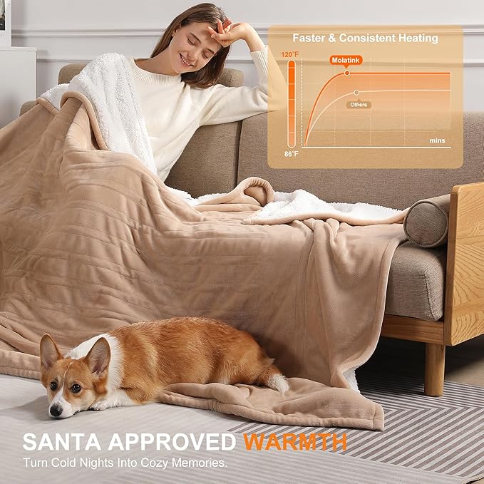Heating Blankets Heated Throw 50''X60'' - Electric Throw with 5 Heating Level & 4 Hour Auto Off, Ultra Soft, Machine Washable & Overheating Protection, House Warming Gifts(Beige)