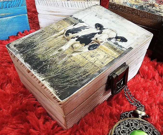 RK Collections Black and White Cow Trinket Box Small Jewelry Keepsake Box | Storage Box for Girls Women | Gift Idea, Animal Lover Ornaments for Home Décor (4 x 2.75)