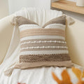 BlissBlush Boho Decorative Throw Pillow Cover 22x22 Square Brown Accent Pillowcase Tassels Farmhouse Cushion for Couch Sofa Bedroom Livingroom Home Décor Cover ONLY (Pack of 1)