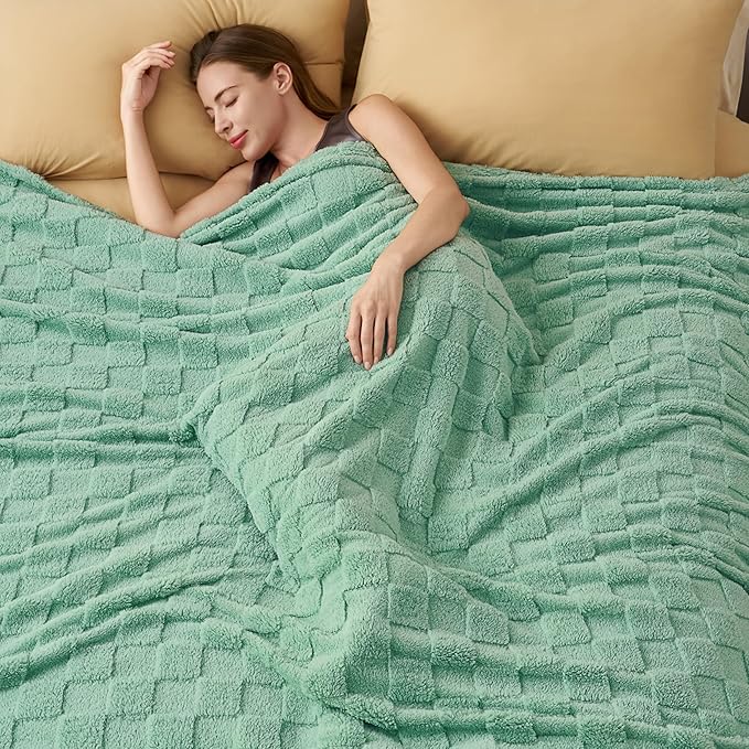 Joiedomi Queen Size Blanket for Bed, Soft Sage Green Fleece Checkered Blankets Gifts for Women Mom Girls, 280GSM Cozy Cute Soft Throw Home Room Decor Aesthetic Gifts 90x90 Inches