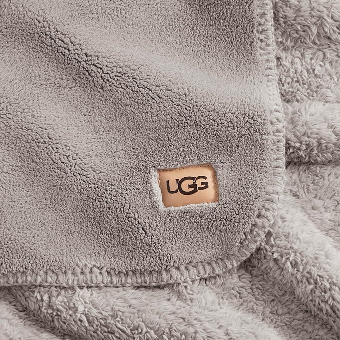 UGG Whitecap Fleece Throw Blanket, Soft Fluffy Blankets for Couch or Bed, Home Decor, Luxury Plush Throw, Machine Washable, 50-inch x 70-inch, Light Grey Seal