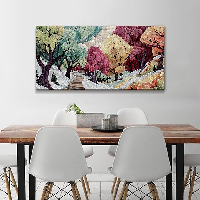 Boho Abstract Wall Art For Living Room Colorful Tree Canvas Art Wall Decor Artwork Prints Painting 20" X 40" Canvas Picture For Bedroom Office Aesthetic Wall Decor Modern Salon Ready to Hang Artwork