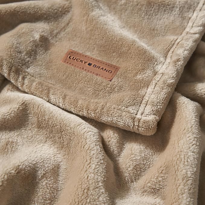 Lucky Brand Solid Plush 50"x70" Throw Blanket, Doe Brown - Soft, Cozy, and Timeless Comfort