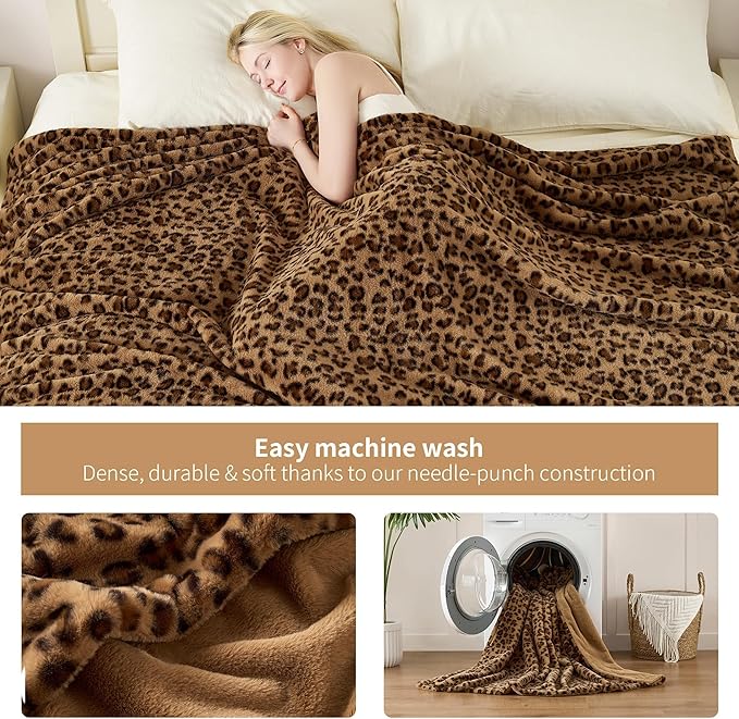 GALMAXS7 Cheetah Throw Blanket, Double-Sided Plush Fluffy - Luxury Faux Fur Leopard Print Blanket, Soft and Cozy Room Decor (60x80 Inches, Brown)