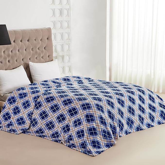 COOVA Oversized King Fleece Blanket 120x120 inches, Soft Cozy Warm Giant Extra Large 10'x10' Blanket for Bed, Sofa, Couch,Travel, Camping, California Huge Flannel Big Throw Blanket, Rhombus Dark Blue