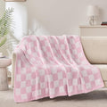 Checkered Throw Blanket, Pink Soft Cozy Fluffy Knitted Throw Blankets for Couch, Sofa, Bed, Chair, Warm Fuzzy Travel Picnic Lightweight Plaid Blanket, 60x80 inches