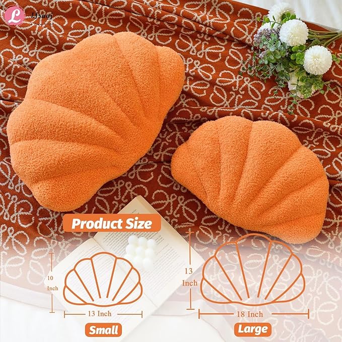 Lfsaaj Orange Seashell Throw Pillows, Shell Shaped Throw Pillows, 13 Inch Soft Home Decorative Pillow Plush Cushion for Bed Couch Living Sofa Room Decor Accent Throw Pillow