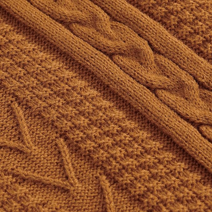 Longhui bedding Acrylic Cable Knit Sherpa Throw Blanket - Thick, Soft, Big, Cozy Burnt Orange Knitted Fleece Blankets for Couch, Sofa, Bed - Large 60 x 80 Inches Coverlet All Season
