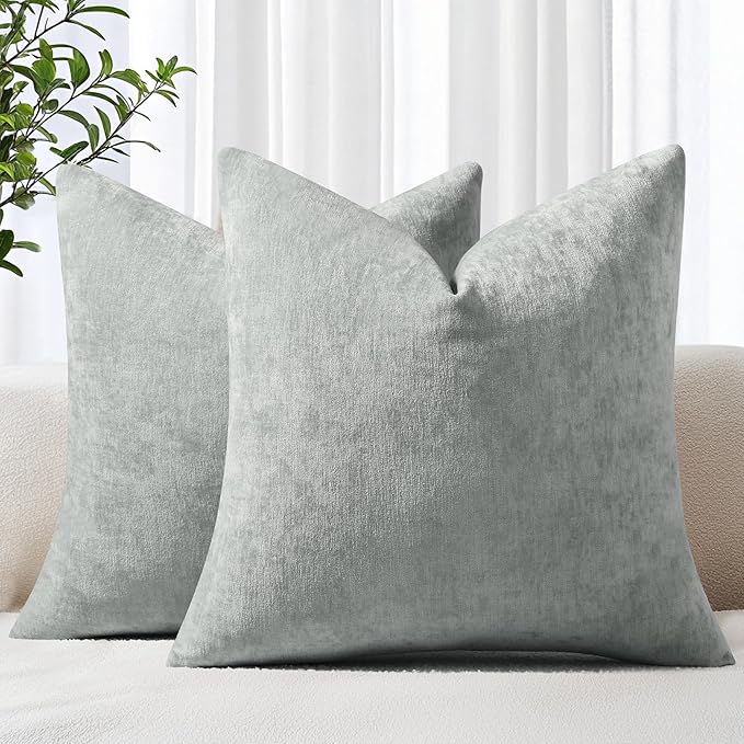 decorUhome Chenille Grey Throw Pillow Covers 26x26 Inch Set of 2, Decorative Soft Couch Pillow Covers Solid Dyed Accent Farmhouse Neutral Square Pillow Cases for Sofa