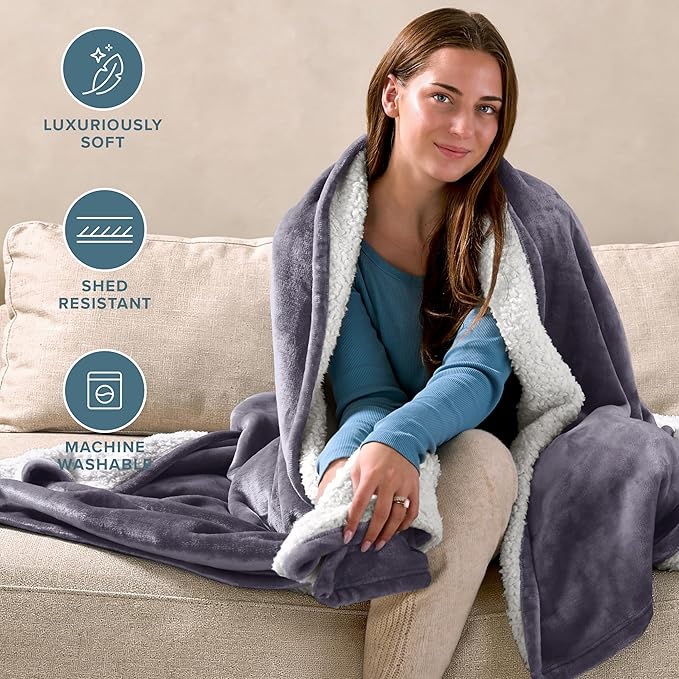 Bare Home Sherpa Fleece Blanket - Twin/Twin Extra Long - Blanket for Bed, Sofa, and Couch - Warm & Lightweight - Fluffy & Soft - Reversible (Twin/Twin XL, Dusty Purple)