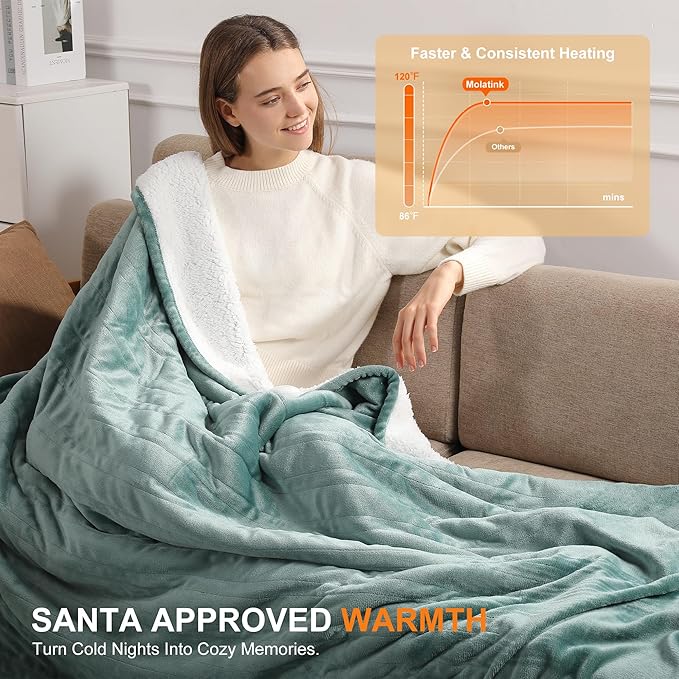Electric Blanket Full Heated Blanket 72''X84'' - Ultra Soft Silky Flannel and Fluffy Sherpa Heating Blanket with 5 Heating Levels & 10 Hrs Timer, ETL Certified & Overheat Protection, Gifts for Grandma