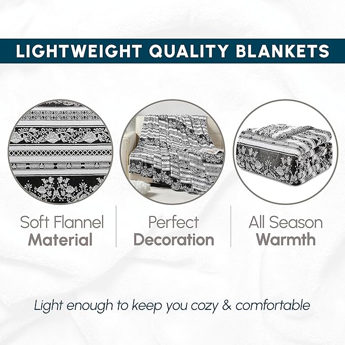 Elegant Comfort Ultra Soft Print Flannel Fleece Bed Blanket, Cozy-Fuzzy Lightweight Bedspread Coverlet, All Season Decorative Blanket for Couch, Sofa, Striped Design, Queen Size, Odelia