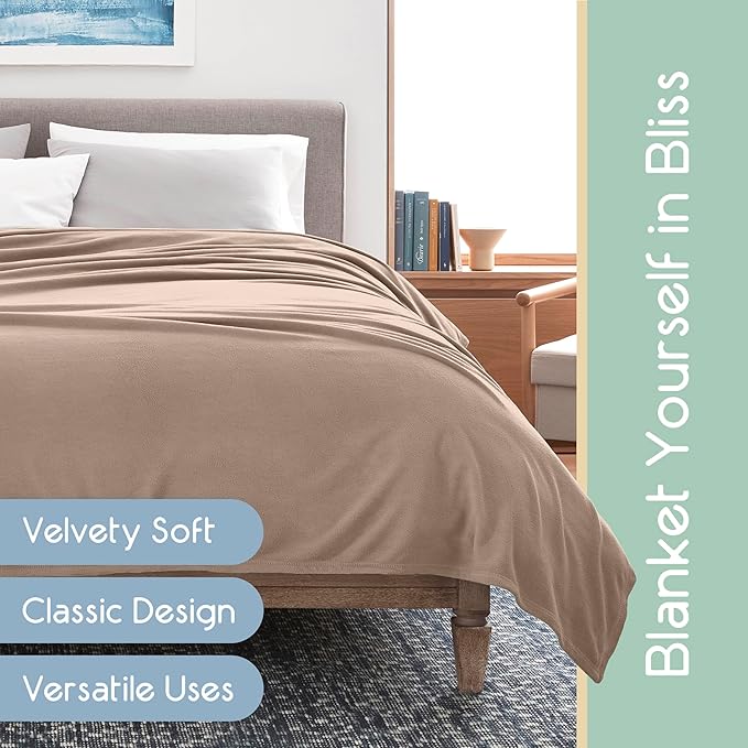 Full/Queen Size Microfleece Blanket | Fleece Bed Blanket | All-Season Comfort | Supersoft Lightweight | Plush Throw Blanket for Bed Couch or Sofa | Pet-Friendly | Nutmeg