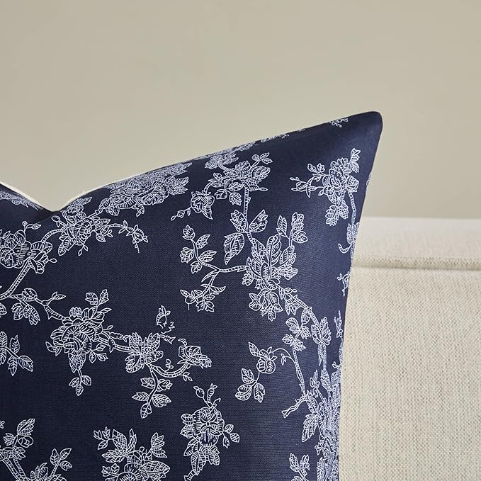 100% Cotton French Pastoral Throw Pillow Covers Set of 2, 16x16Inch Background/Blue Farmhouse Decorative Cushion Covers for Sofa Bed Living Room Home Decor