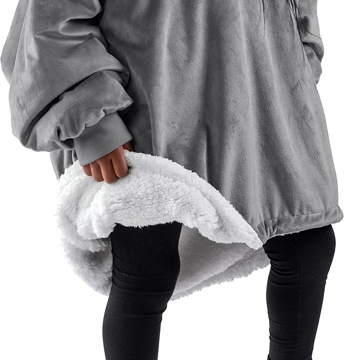Bare Home Wearable Blanket Hoodie - Soft Plush Sherpa - Warm and Cozy - Oversized Wearable Blanket - Adult & Kid Sizes