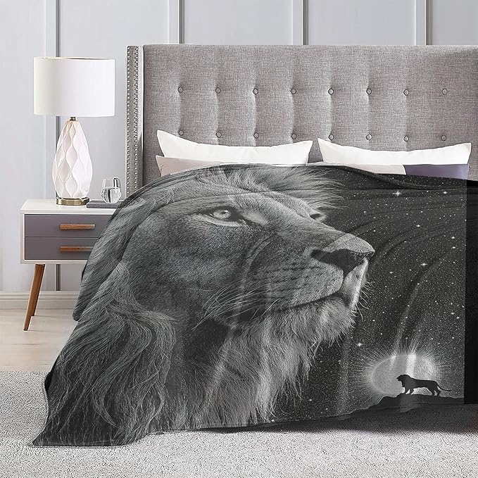 Lion Throw Blanket Soft Warm Cozy Lions Wildlife Blankets Fuzzy Plush Fleece Lion Blanket Gifts for Couch Bed Sofa Home Decor 40''X50''