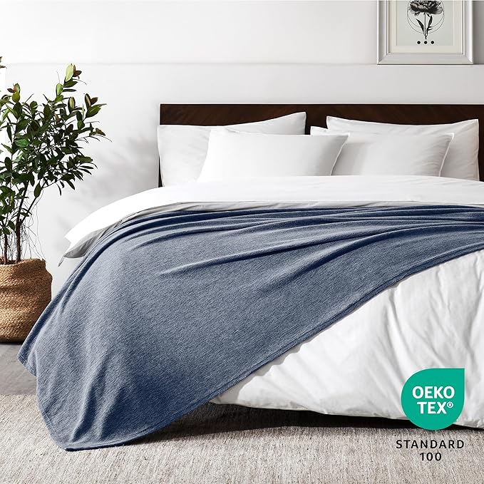 Bare Home Polar Fleece Blanket - Extra Long - Heathered Dark Blue - Warm & Cozy - Premium Fleece Throw for Bed, Camping and Travel - Lightweight (Twin/Twin XL, Heathered Dark Blue)
