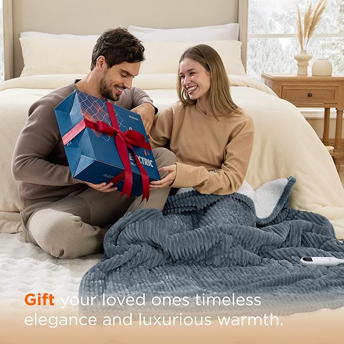 Bedsure GentleSoft Electric Blanket Full Size - Soft Ribbed Flannel Heated Blanket with 6 Heat Settings, Heating with 10 Time Settings, 8 hrs Timer Auto Shut Off (72x84 inches, Coconut White)