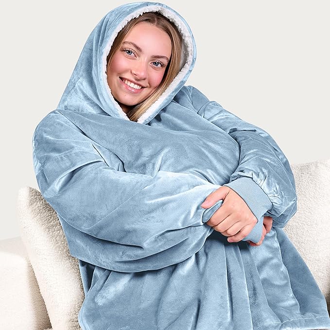 Bare Home Wearable Blanket Hoodie - Soft Plush Sherpa - Warm and Cozy - Oversized Wearable Blanket - Adult & Kid Sizes
