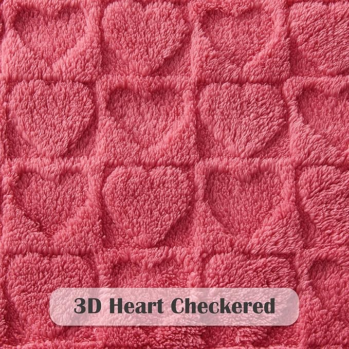 NEWCOSPLAY Super Soft Throw Blanket Coral Pink Love Premium Silky Flannel Fleece 3D Heart Checkered Lightweight Bed Blanket All Season Use (Coral Pink Love, Throw(50"x70"))